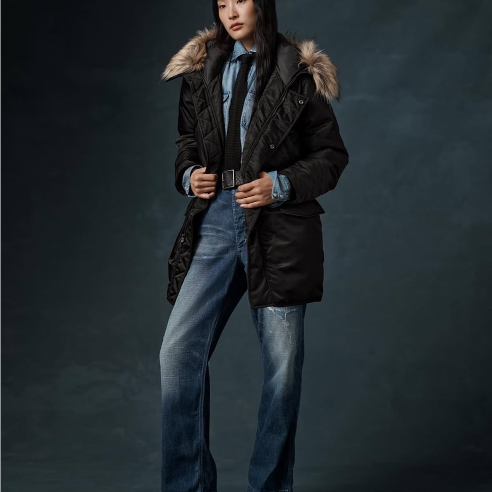 NWT Polo by Ralph Lauren Quilted Black Jacket with Fur Trim